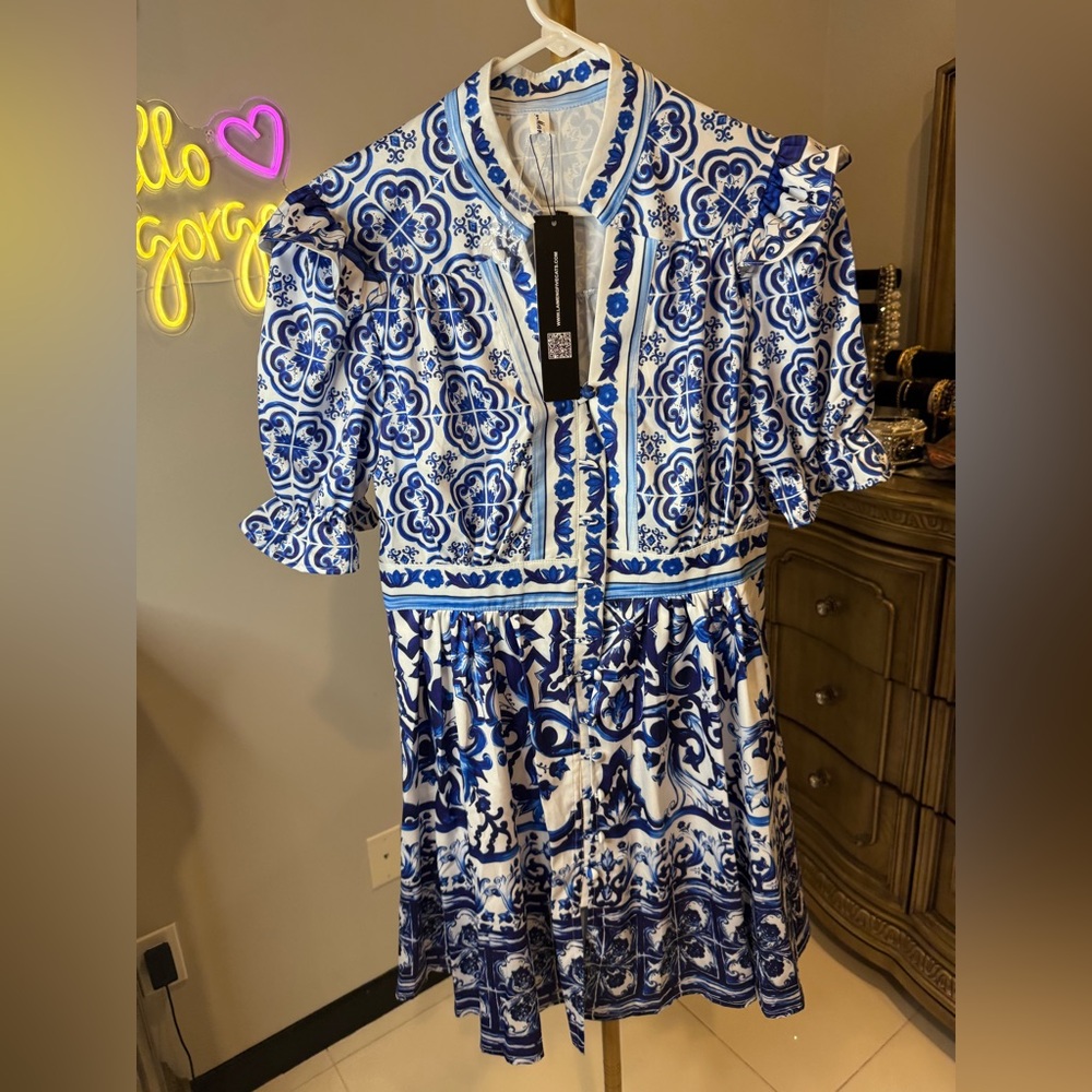 Blue and White Midi Dress